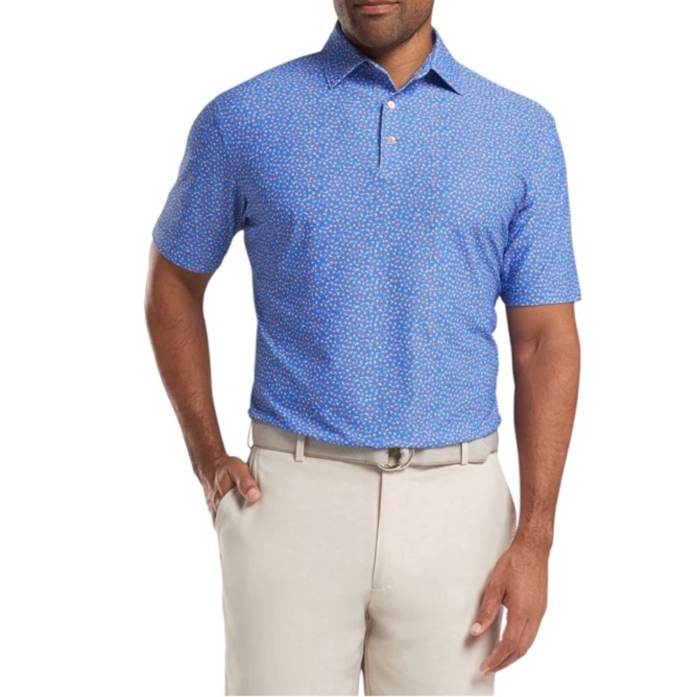 PETER MILLAR Crown Sport Men Cathay Performance Blue Novelty Polo Golf Shirt XL